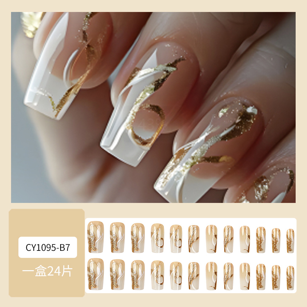Uñas de uñas con tótem de brillo, parche de uñas postizas de hielo largo, estilo de lujo ligero, venta caliente transfronteriza, uñas de vestir blancas image 3