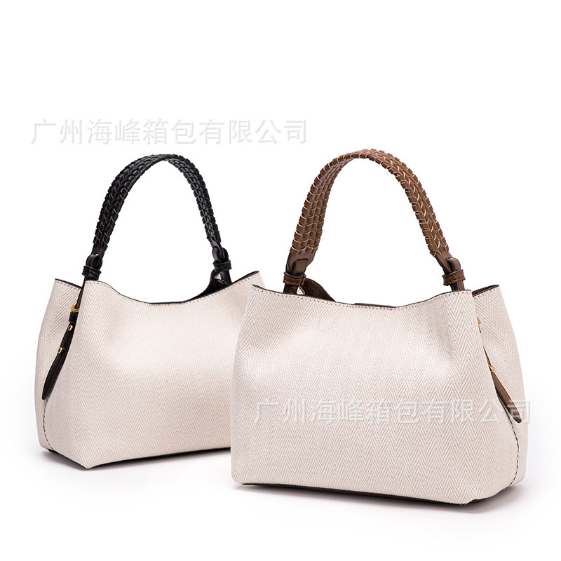 2026 Spring/Summer New Women's Bag with Woven Handle, Magnetic Closure, Versatile Commuter Canvas Tote Bag