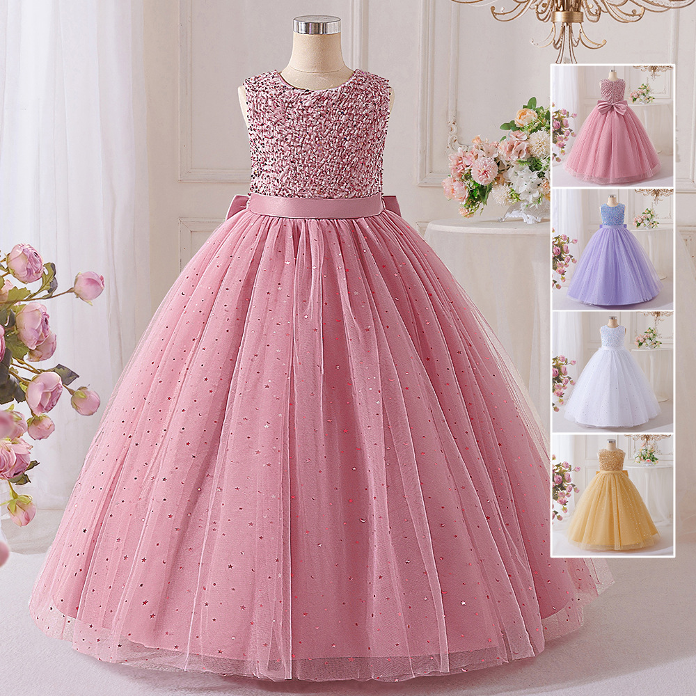 Niñas transfronterizas vestido de princesa vestido de novia vestido de flores anfitrión esquinilla espectáculo de piano cumpleaños de niños