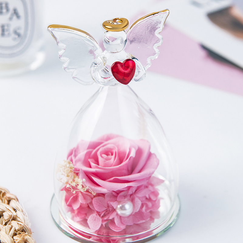 Cross-border inmortalidad rosas ángel pequeño cubierta de vidrio decoración día de San Valentín Navidad caja de regalo de cumpleaños flores reales