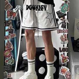 美式篮球运动短裤男夏季新款欧美高街hiphop裤子网格透气五分短裤