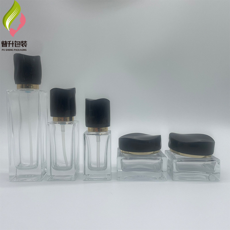 四方形护肤品玻璃30-120ml乳液精华瓶30g50g膏霜分装瓶晶白料