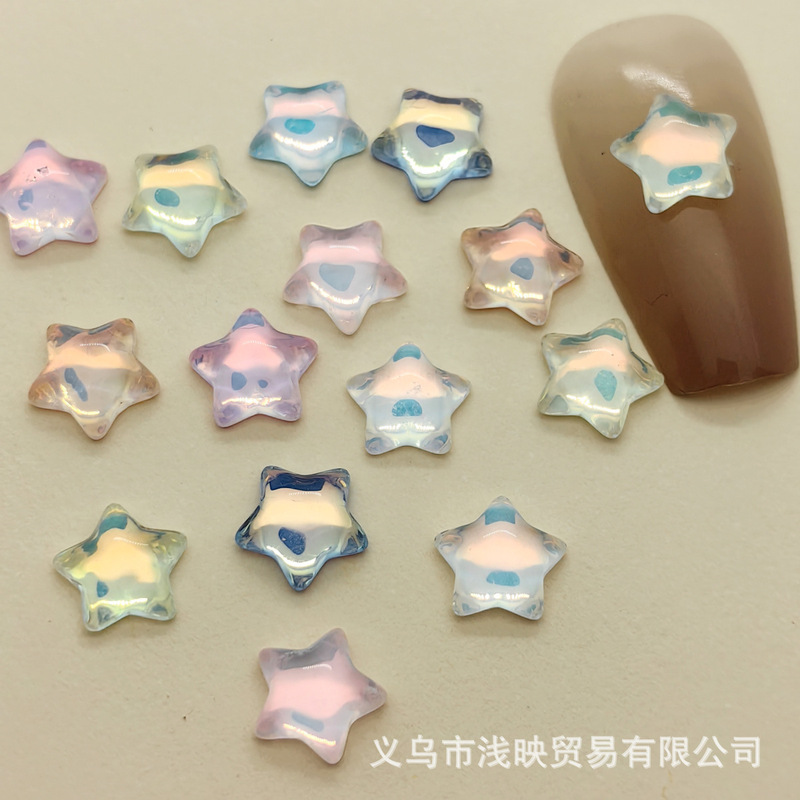 Flat-bottomed glossy five-pointed star nail jewelry crystal glass mocha diamond magic color nail phone case diy accessories Flat-bottomed glossy five-pointed star nail jewelry crystal glass mocha diamond magic color nail phone case diy accessories