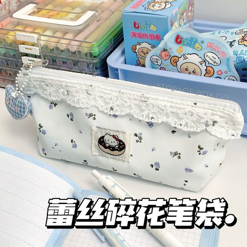 浅蓝碎花凯蒂猫笔袋ins高颜值少可爱学生大容量少女心文具收纳笔|undefined