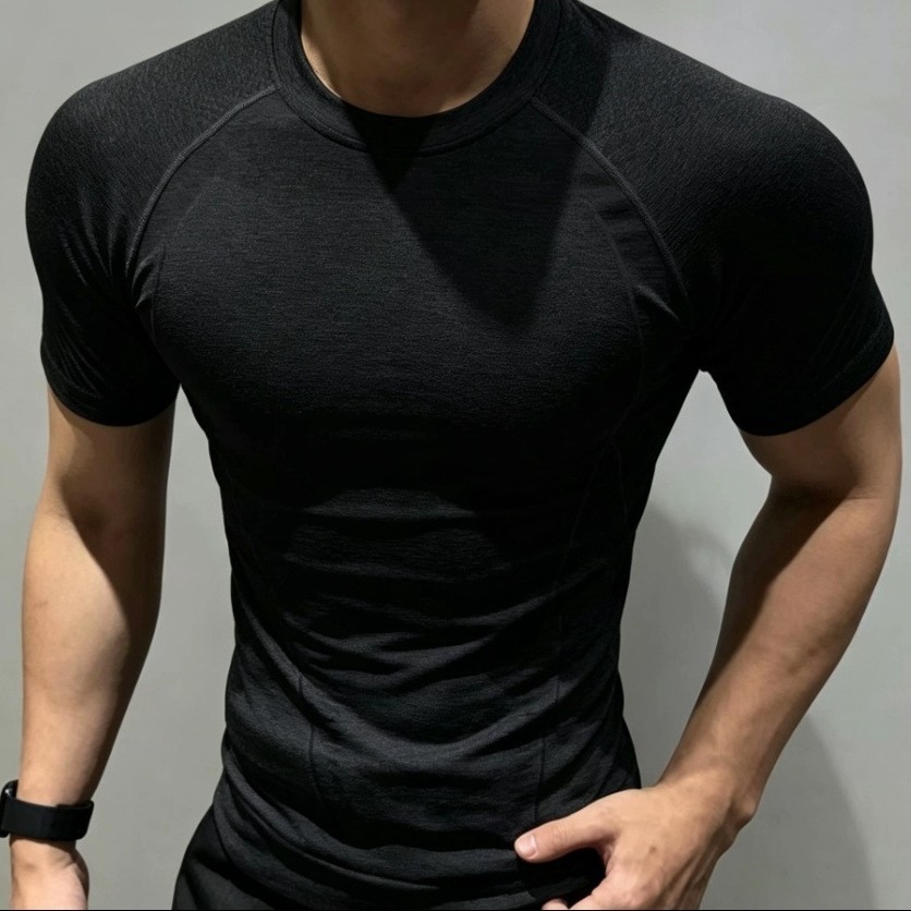 Muscle Sports Fitness Men's T-Shirt Jogger Gym Bodybuilding Quick-Drying Breathable Tight-Fitting Round Neck Short-Sleeved
