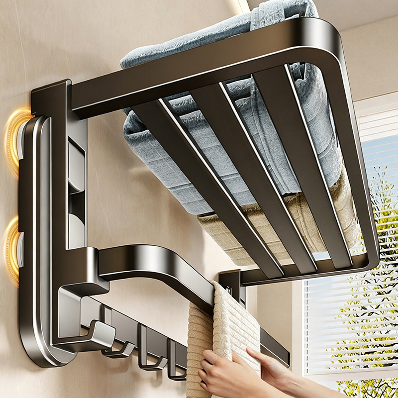 Manufacturer supplies suction cup towel rack, no drilling required, double-foldable, detachable, for bathroom and toilet towel storage Manufacturer supplies suction cup towel rack, no drilling required, double-foldable, detachable, for bathroom and toilet towel storage