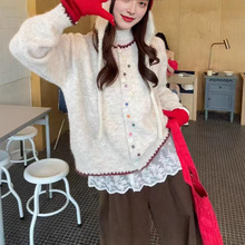 2025秋季新款圆领彩扣针织开衫女装韩版软糯时尚百搭甜美毛衣外套