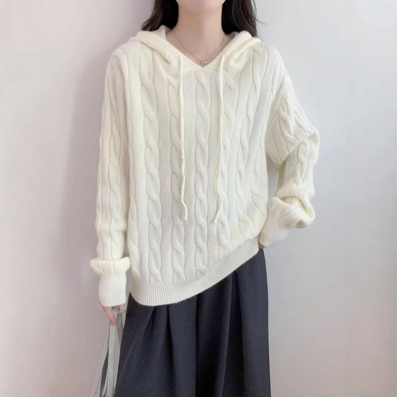 连帽麻花针织套头毛衣女秋冬新款百搭慵懒风宽松软糯女装毛衣外套|undefined