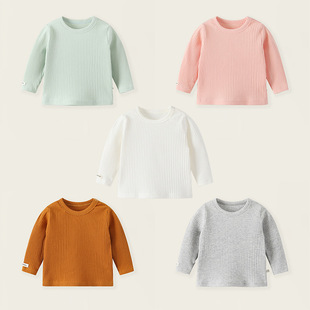 2024 spring new Class A infant versatile T-shirt baby cotton top children's solid color pit stretch long sleeve