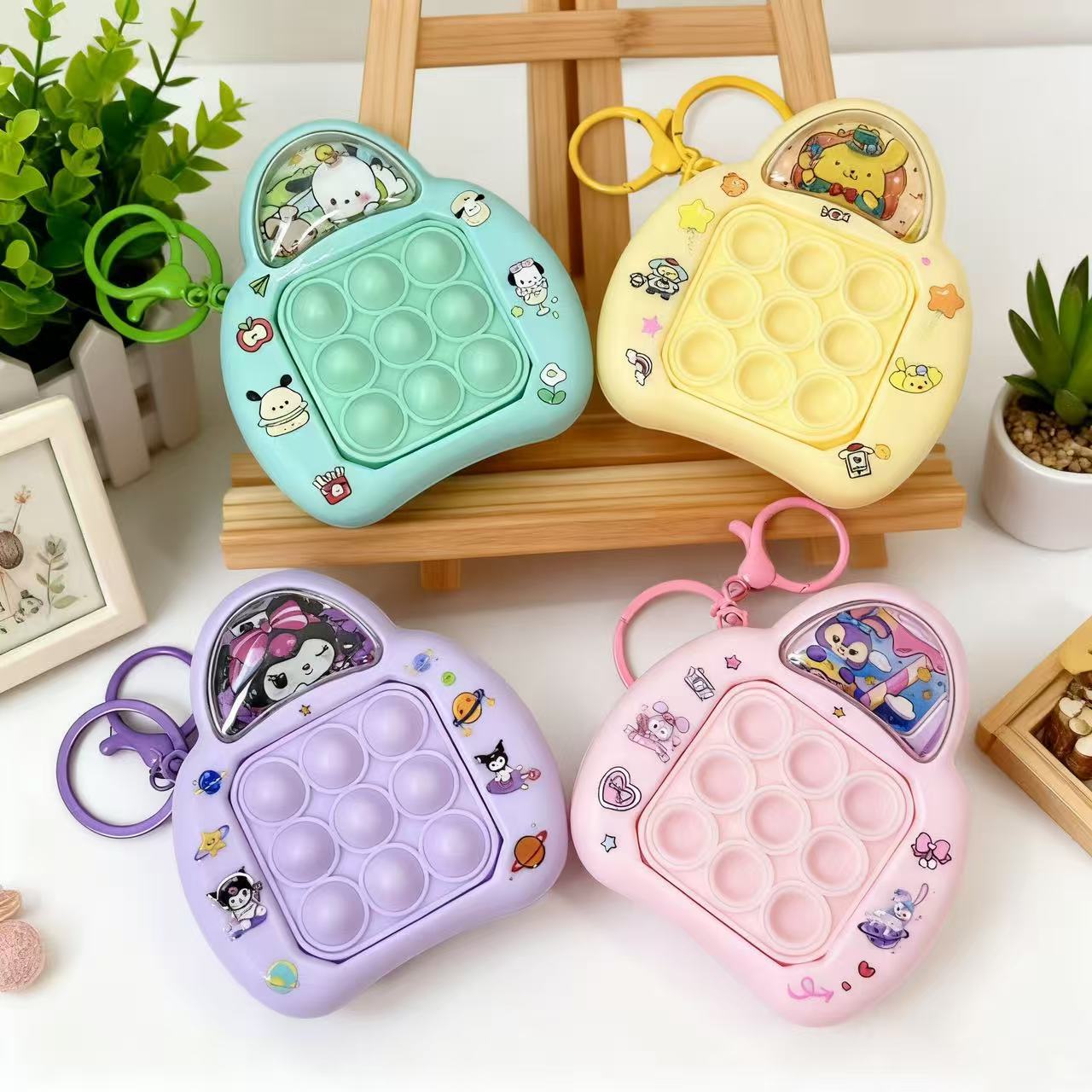Creativo Sanli botón sonido empuje creativo dibujos animados empuje rápido mini descompresión burbuja llavero bolso colgante