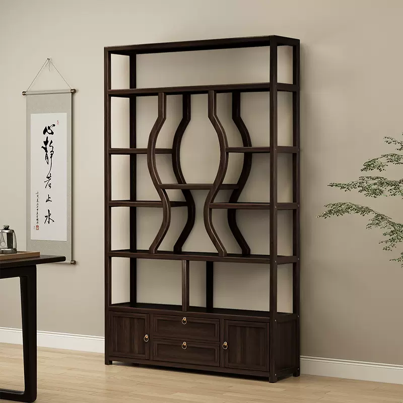 博古架实木新中式茶叶展示柜现代简约茶柜茶室收纳柜摆件置物架子