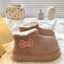 卡通可爱凯蒂猫厚底雪地靴女2025秋冬新款加绒短靴皮毛一体大棉鞋