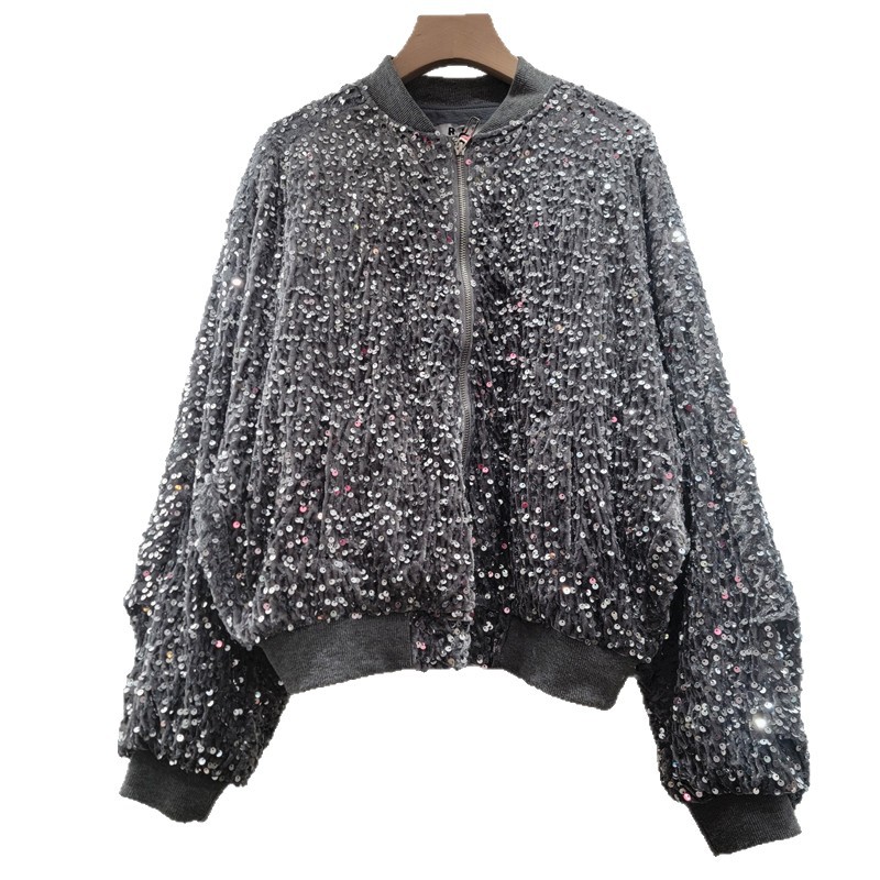 2026 primavera nueva moda coreana suelta chaqueta de béisbol brillante chaqueta de cuello largo