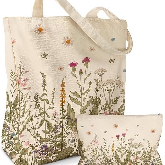 Amazon bolsa de lona transfronteriza bolsa de maquillaje paquete de animales y plantas gato patrón bolsa de mano bolsa de viaje