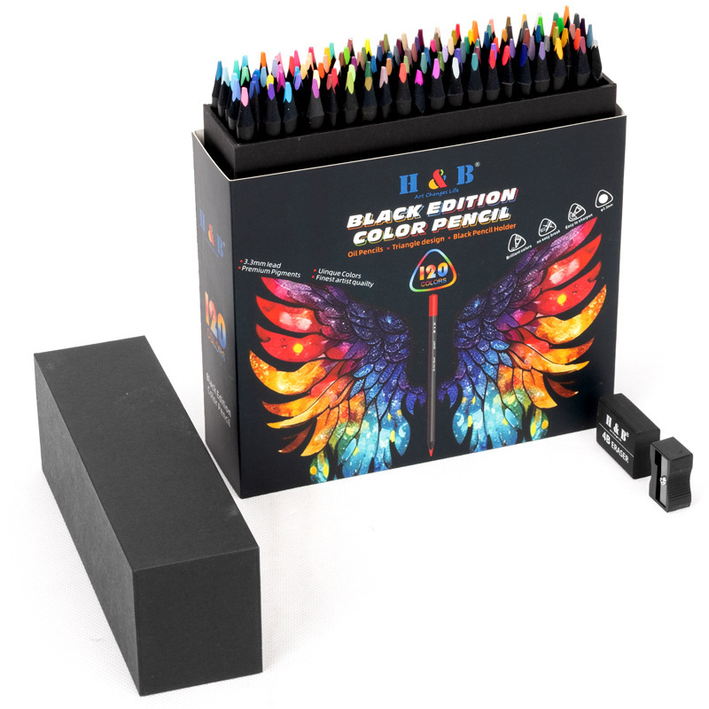 Juego de 24-120 lápices de colores a base de aceite, color negro madera, 72 lápices de colores de calidad artística para dibujo y arte, bolígrafos para dibujo a mano.
