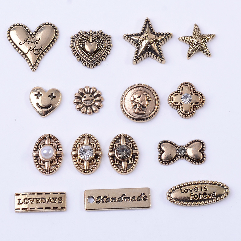 DIY Nail Art Handmade Material Retro Korean Alloy Accessories Star Smiley Peach Heart Accessories Direct Supply