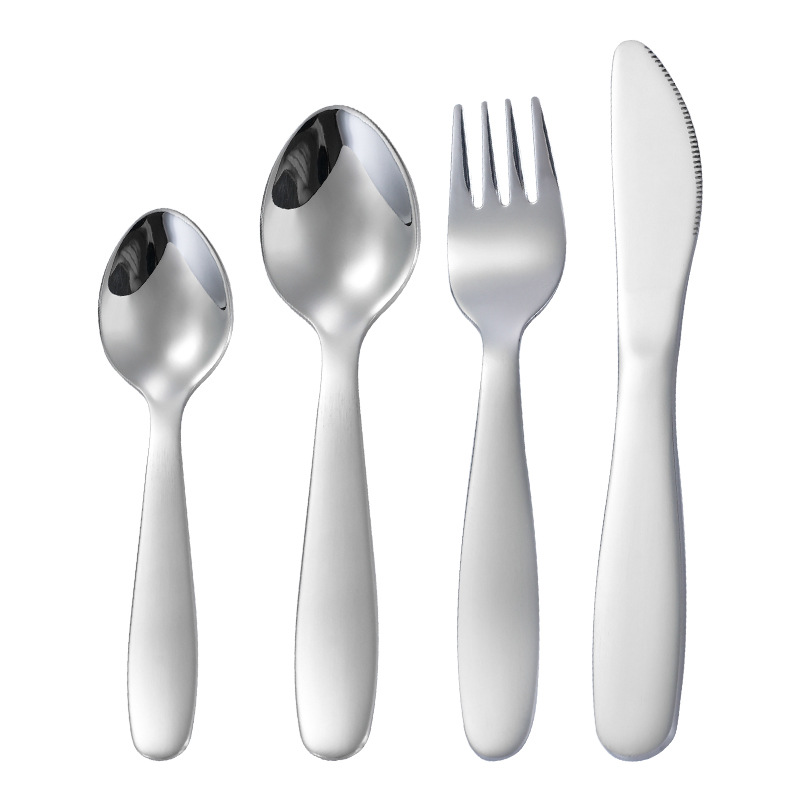 Cuchillo de acero inoxidable 304, tenedor y cuchara creativa occidental vajilla cuchara Tenedor Cruz-frontera de los niños cuchara vajilla Conjunto de 4 piezas