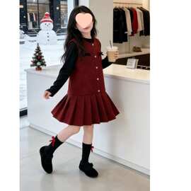 原版面料做工 奥粒绒加绒内里+隐形拉链女童加绒两件套新年拜年服