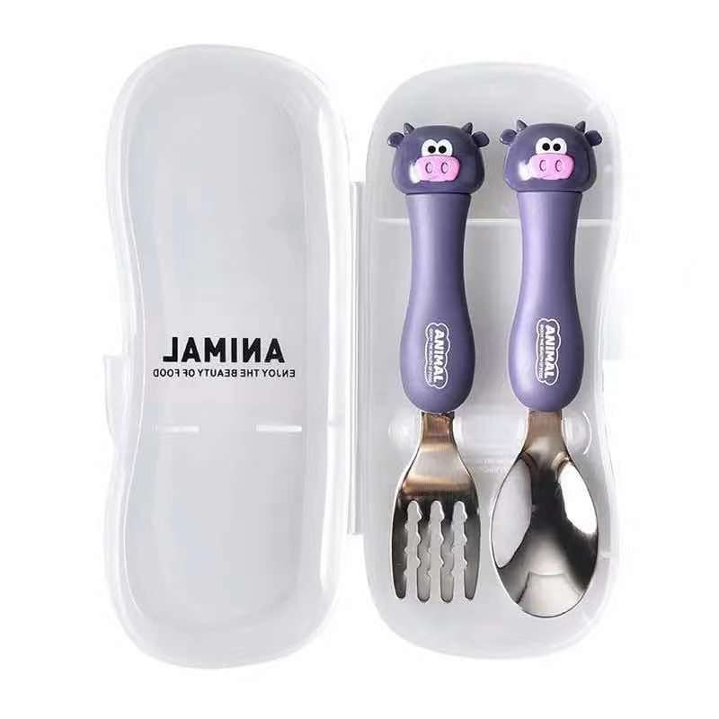 Animal encantador portátil para llevar estudiantes cucharas de comidas dormitorios escolares cucharas de cubierta de cubierta set