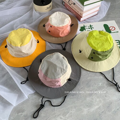 Parent-Child Hat with Instagram Style, Korean Fashion, Outdoor Children Summer Hat for Boys and Girls, Striped Fisherman Hat for Camping with Windproof and Quick-Drying Features
