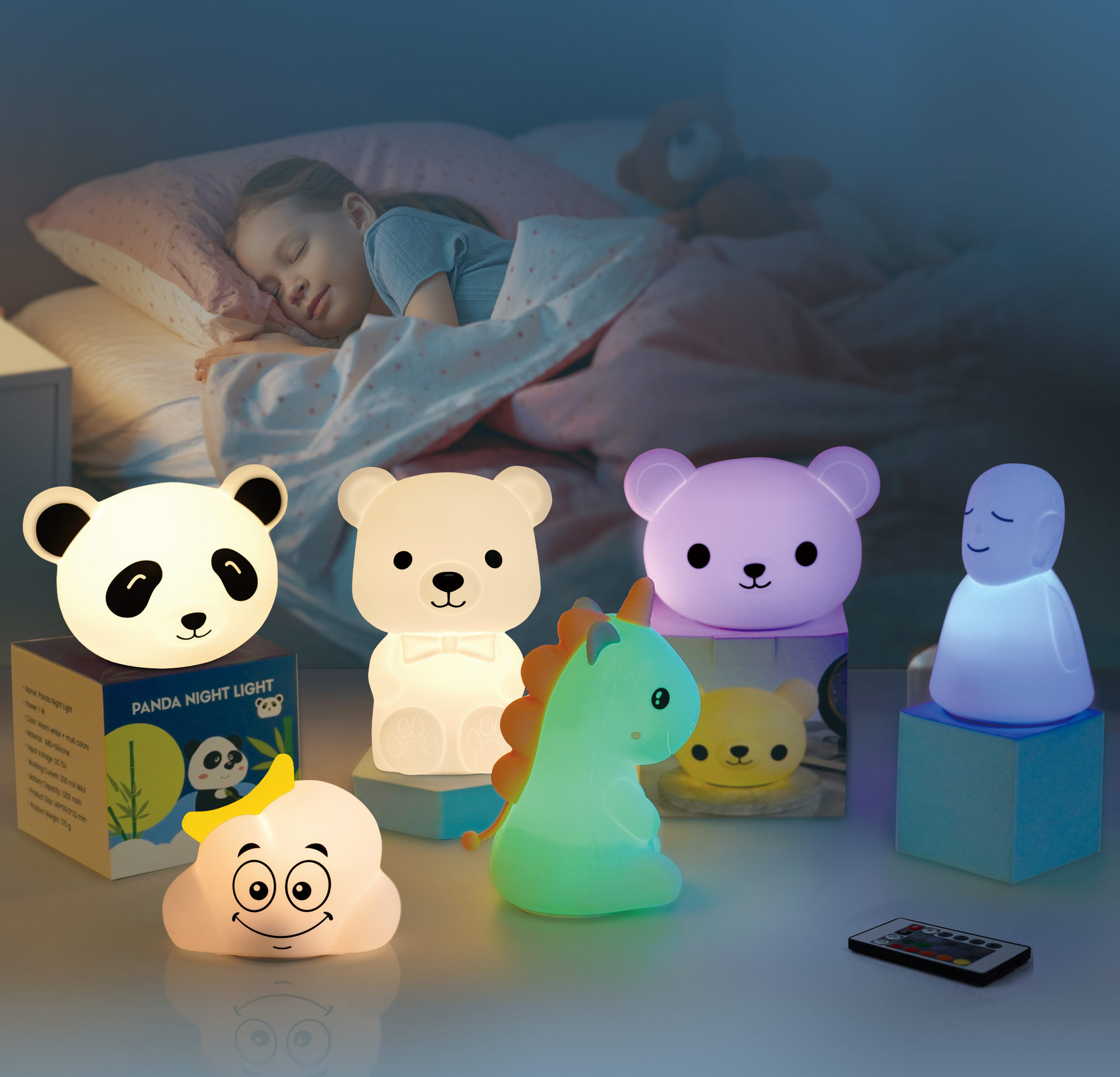 Lámpara de dormitorio con luz suave de unicornio Pat Pat, lámpara de noche de silicona para niños, lámpara de noche de unicornio Pat Pat, amigable con los ojos.