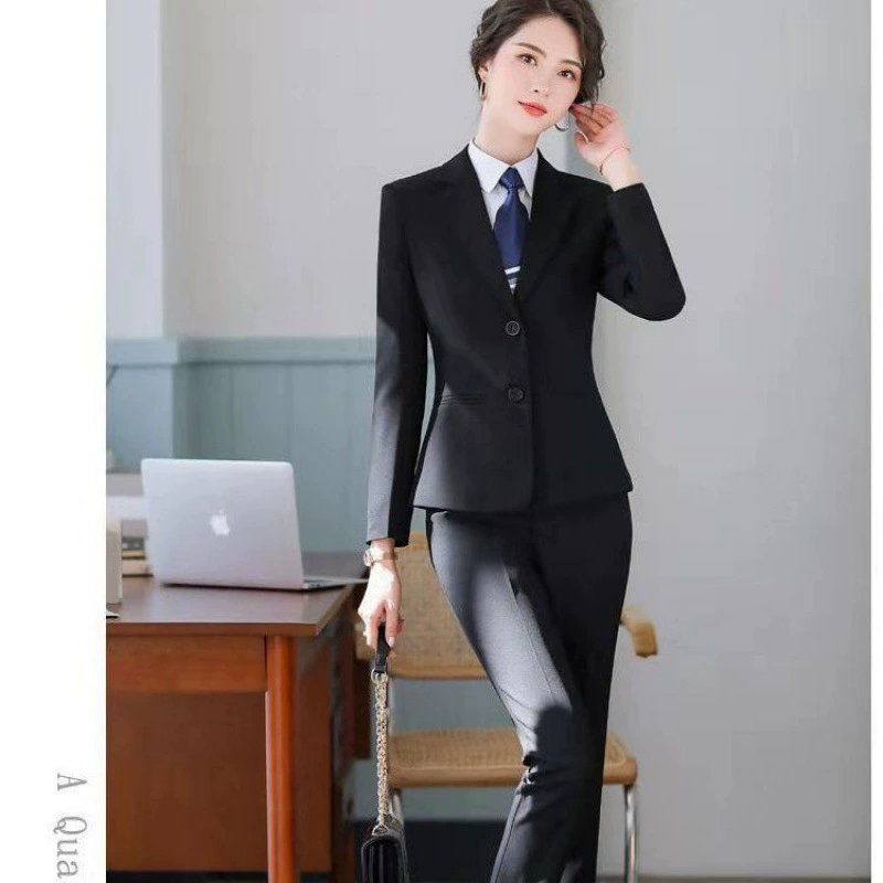 High-end set, long-sleeve, classic suit jacket for work, uniform, trousers