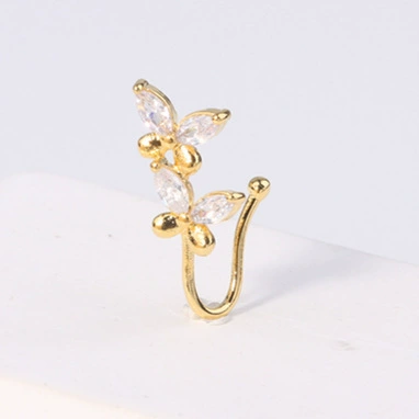 Fashionable nose piercing, diamond stone inlay, nose clip, European style