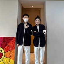 秋季双色拼接针织开衫双拉链外套男日系潮流休闲立领百搭重磅毛衣