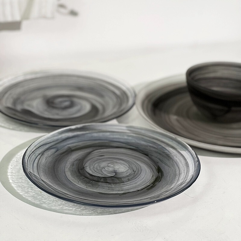 Round National Trend Fairy Glass Tableware Cloud Bowl and Dish Set Home Art Dinner Plate Glass Dish Wholesale