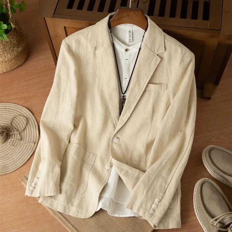 2025 Spring and Summer Casual Versatile Classy Cotton and Linen Shirt Jacket Men's Loose Pure Color Ramie Single Layer Suit Men 2025 Spring and Summer Casual Versatile Classy Cotton and Linen Shirt Jacket Men's Loose Pure Color Ramie Single Layer Suit Men