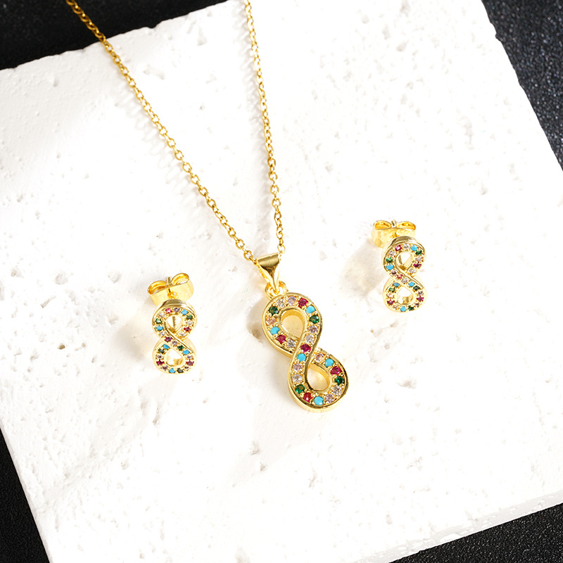 Vietnam Shajin estilo europeo y americano ligero lujo hueco número 8 collar tendencia aretes de todo fósforo moda joyería de larga duración que no se desvanece