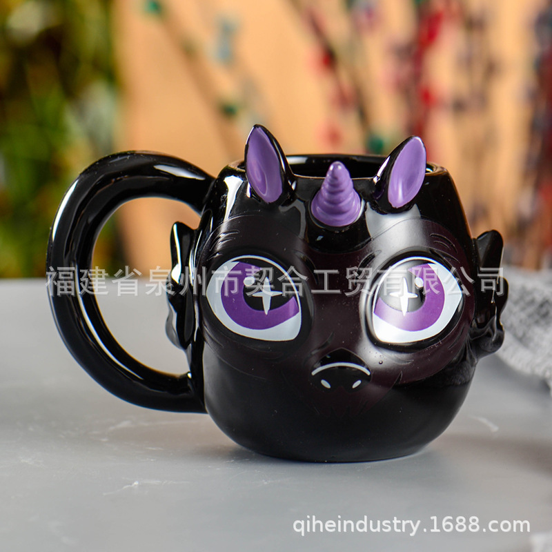 Halloween Taza de café de cerámica de unicornio de Amazon cuidadosamente seleccionada Taza de dibujos animados de Halloween divertida Estudiante lindo