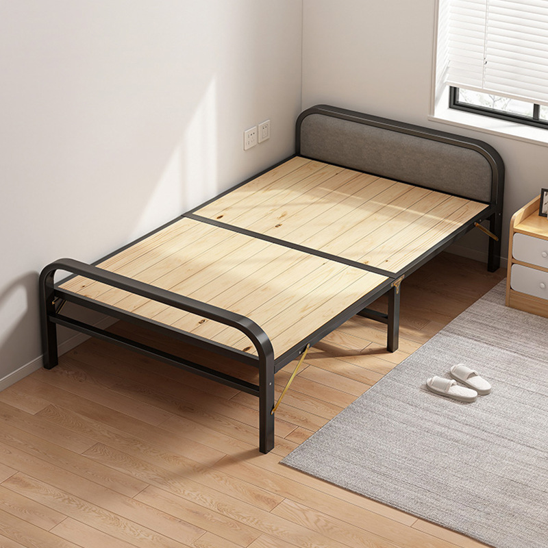 Cama plegable de madera maciza tablero de la cama sala de alquiler hogar adulto simple almuerzo cama individual cama de hierro reforzado 1,2 m cama pequeña