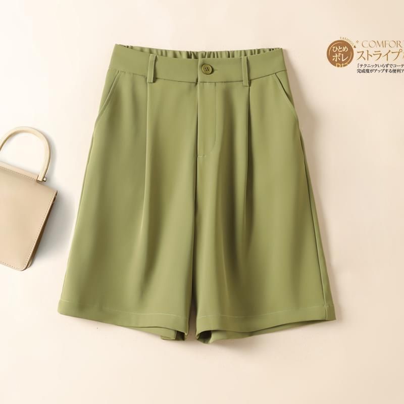 Ice Silk Casual Suit Shorts for Women Summer New High-Waisted Loose Chiffon Slimming Look Thin A-Line Wide-Leg Mid-Length Pants