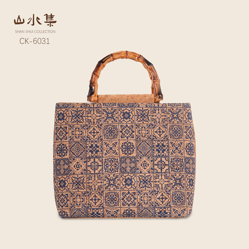 Cross-Border Cork Bamboo Handle Tote Bag, Ethnic Style Vintage Natural Handbag, Eco-Friendly Cork Bag