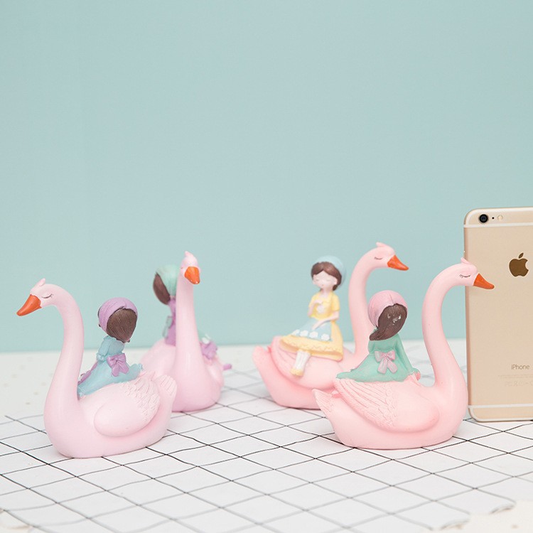Una pieza de regalo de corazón de niña cisne nórdico pastel de cumpleaños decoración de horneado decoración de sala de estar artesanía de resina