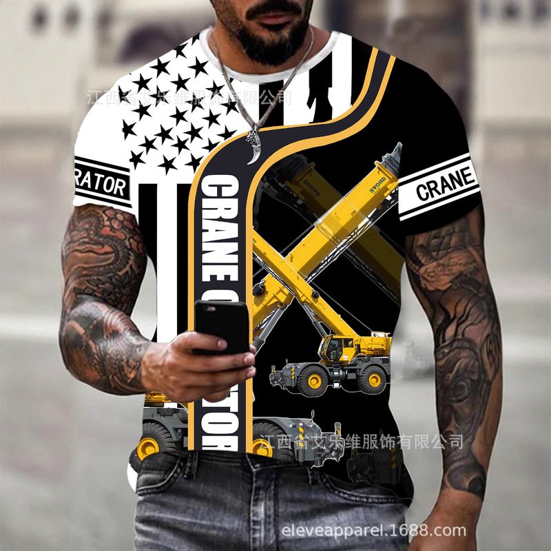 European and American Men's Large Truck 3D Digital Printing Loose Round Neck Short-Sleeved Men's and Women's Size T-Shirt Breathable Casual and Versatile