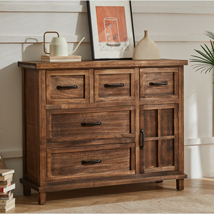 C^American Solid Wood Living Room Cabinet Storage Cabinet Retro Cupboard Sideboard Simple Bedside Table Free Installation Entrance Storage