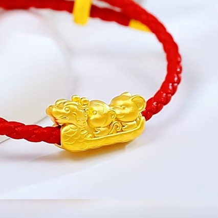 Hiekkakultainen apina-lohikäärme-hiiri-lohikäärmevene-kolmi-yhdessä-läpireikäinen horoskooppi lohikäärme punainen köysirannekoru pariskunnalle, pitkäaikainen haalistumaton_voghion.com