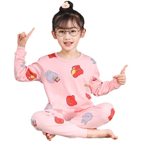  Autumn and Winter Children's Round Neck Pure Cotton Home Clothes Pajamas for Boys and Girls Cartoon Autumn Clothes and Autumn Pants Bottoming Underwear Set