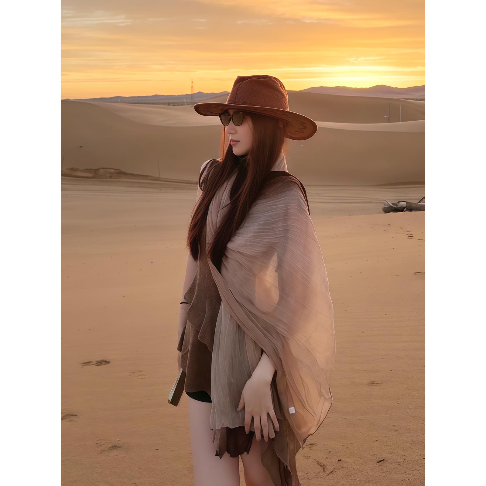 Travel Photos in the Northwest of Sichuan, Cotton and Linen Silk Scarves, Thin Shawls, Desert High-End Wear Gauze Scarves, Sun Protection Scarves