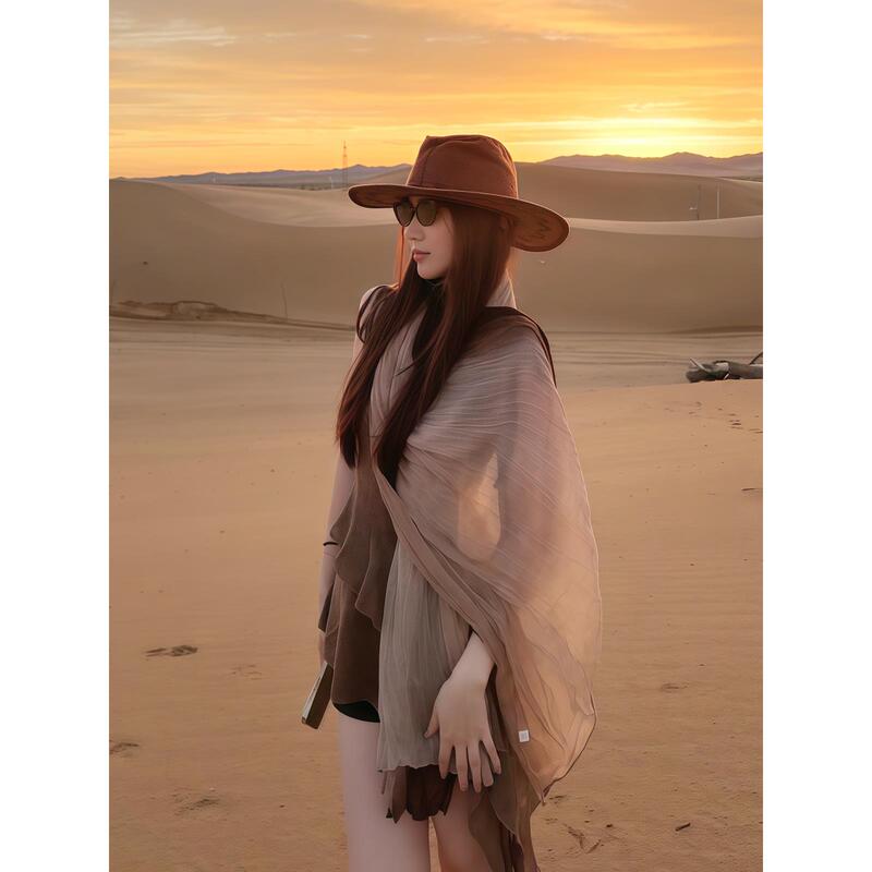 Travel Photos in the Northwest of Sichuan, Cotton and Linen Silk Scarves, Thin Shawls, Desert High-End Wear Gauze Scarves, Sun Protection Scarves Travel Photos in the Northwest of Sichuan, Cotton and Linen Silk Scarves, Thin Shawls, Desert High-End Wear Gauze Scarves, Sun Protection Scarves