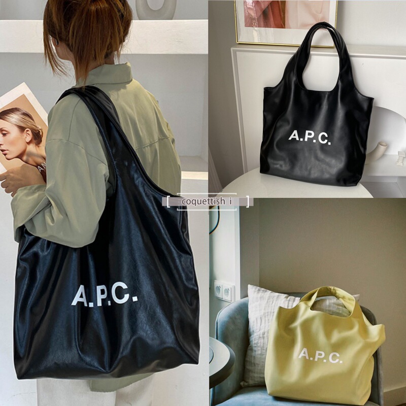 French APC bag with logo print, leather tote bag, large-capacity shoulder commuter computer bag tote bag French APC bag with logo print, leather tote bag, large-capacity shoulder commuter computer bag tote bag