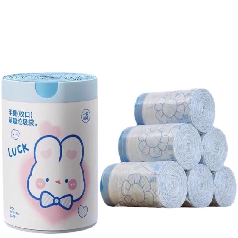 巾着ゴミ袋ブルーハートウサギ漫画プリントビニール袋肥厚ポータブルキッチン使い捨てゴミ収納袋|undefined