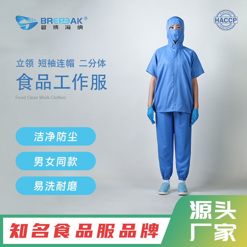 碧博海纳食品加工车间无尘服短袖蓝色分体洁净服厂家