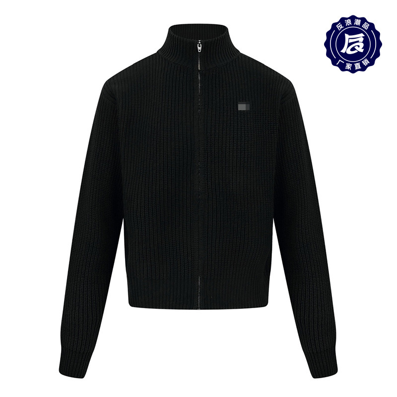 25 Guangzhou Jinbao Arc De Triomphe Sweater Jacket Cl Micro-Label Embroidered Knitted Cardigan Unisex Classic Stand Collar Jacket