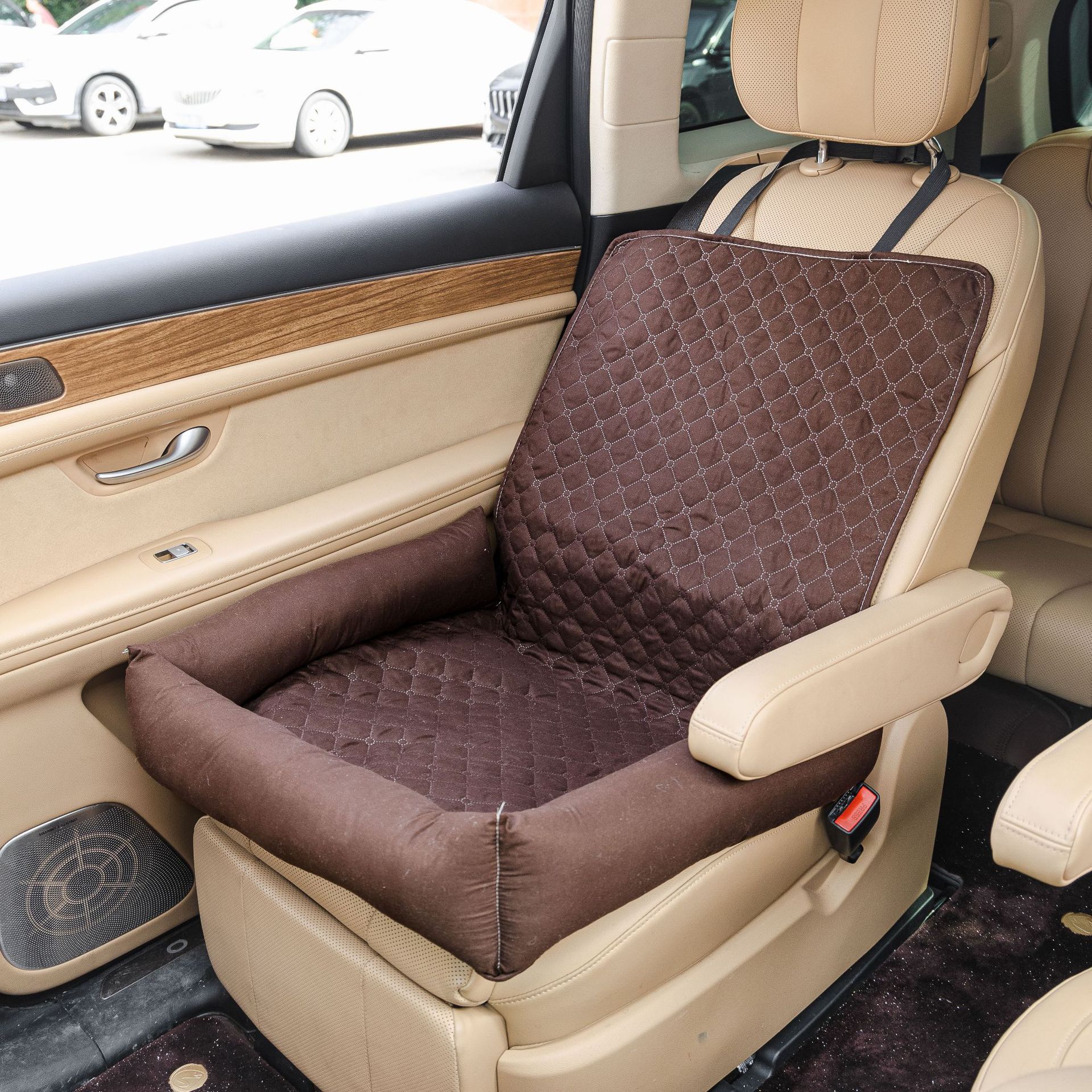 자동차 체크무늬 애완동물 매트 커피