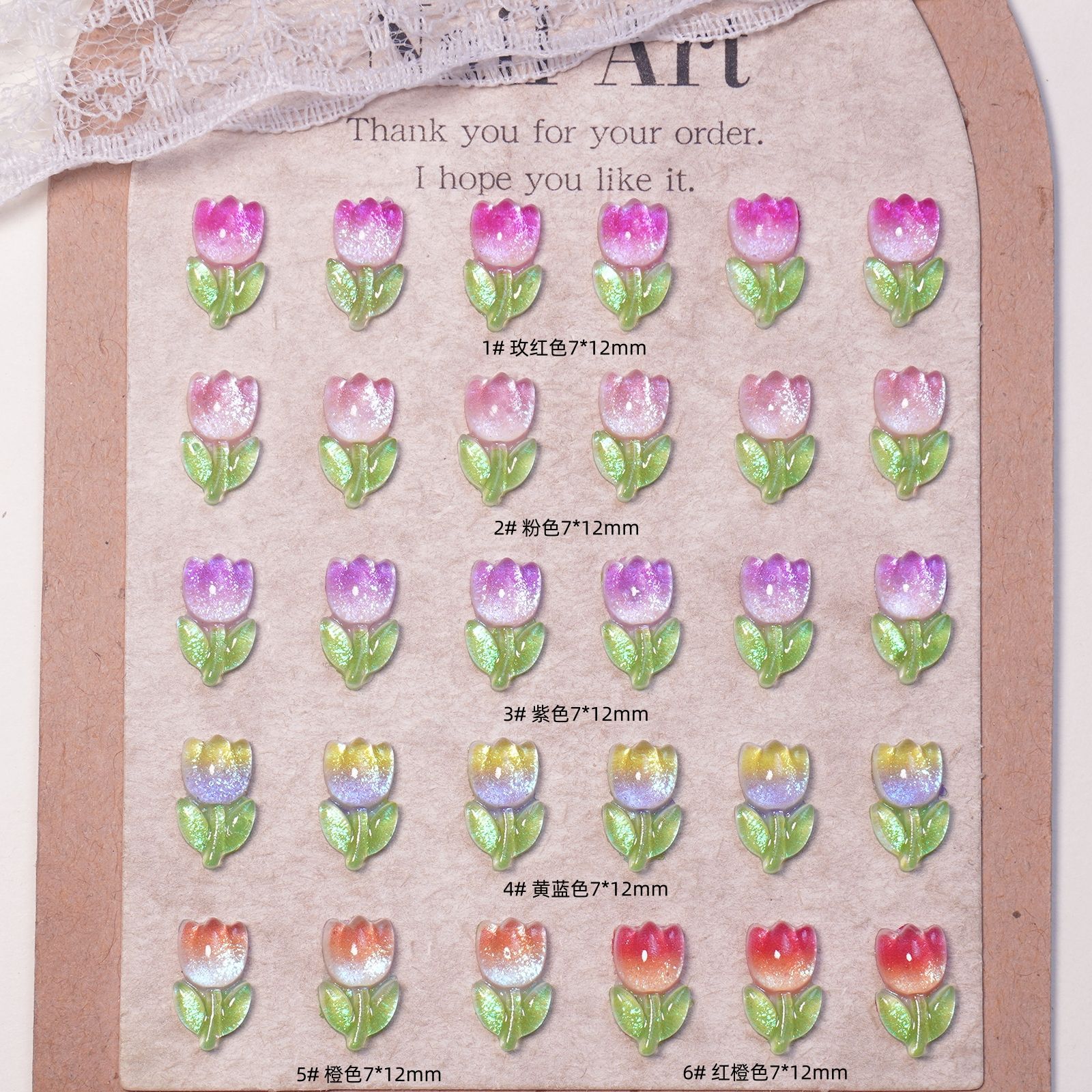 Transparent gradient tulip nail art accessories, resin small accessories, DIY earrings, flower hair clips, wearable nail accessories, rhinestones