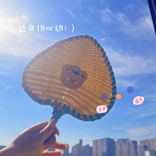 Ins Korean-style Fan Hand-cranked Cattail Fan Cartoon Hanging Cute Children's Baby's Fan Carry-on Handmade Cattail Fan