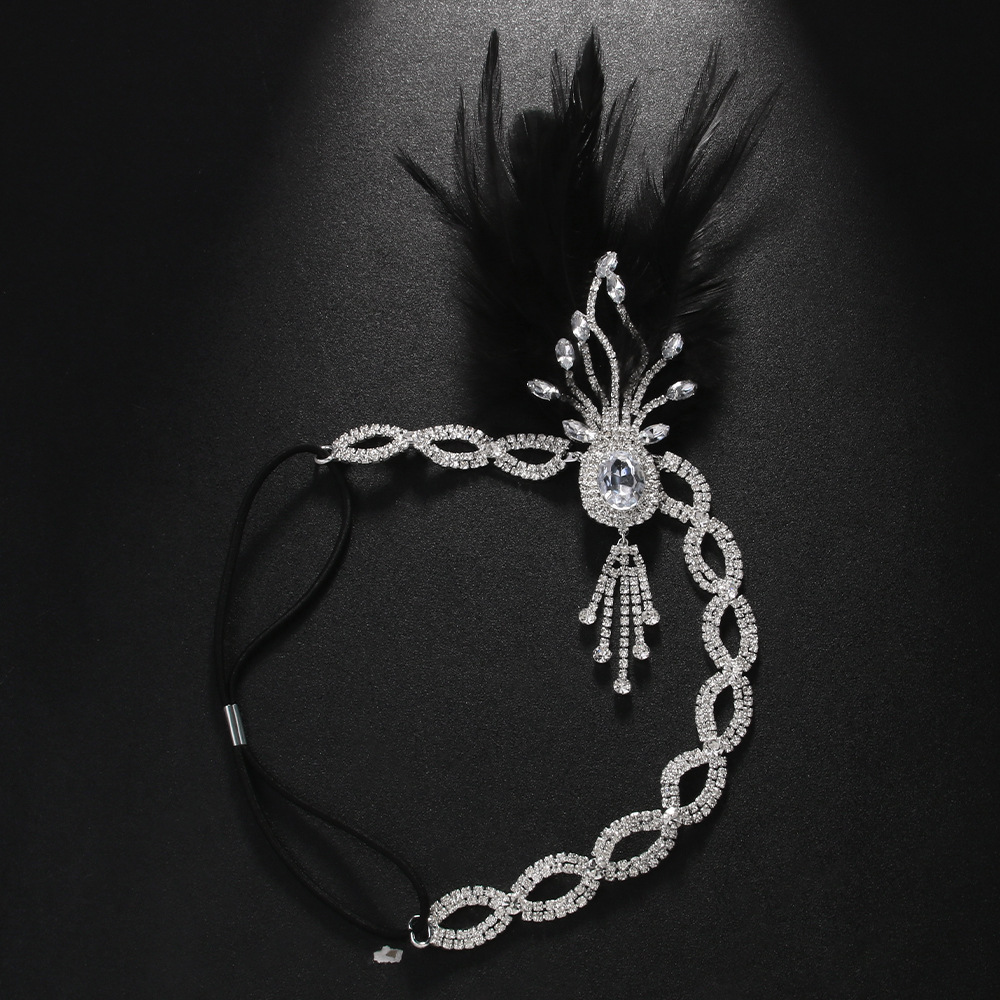 Gatsby venta de plumas caliente retro diamante bordilla tocado maquillaje de baile joyas para el cabello banda de cabeza mujer